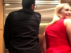 Beautiful amateur blonde barmaid paid sex in public